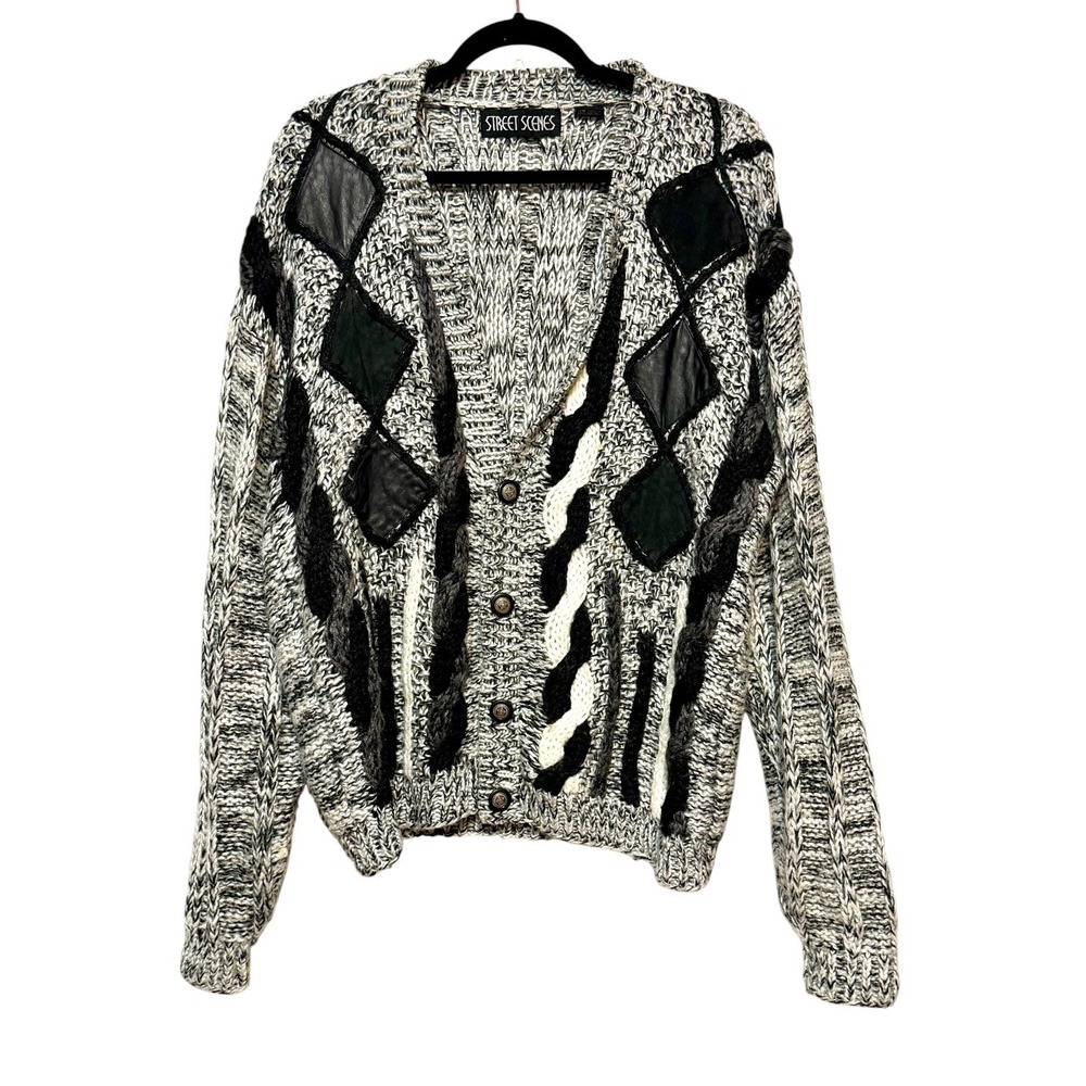 Street Scenes Grunge Revival Cable Knit Cardigan Womens Size‎ L Y2K Streetwear